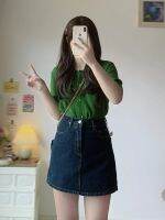 ✔ Large size high waist denim skirt womens summer hot pants fat mm loose all-match hip a-line pear-shaped skirt