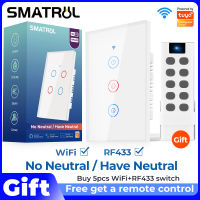 SMATRUL WiFi Switchสวิตช์ไฟติดผนังอัจฉริยะไม่จำเป็นต้องใช้ลวดเป็นกลางAPP/สัมผัสเครื่องจับเวลาควบคุมอัตโนมัติบ้านรองรับสำหรับSupport/Google Home/Nest &amp; Amazon Alexa 220V-240V White 3 Gang