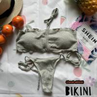 ? SHEIN BIKINI ชุดว่ายน้ำแฟชั่น ชุดว่ายน้ำสีเทา พร้อมส่งจากไทย GRAY SIZE S M #SHGR005