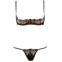 Plus Size 2XL Womens Lace Embroidery Open Crotch Panties Sexy Hot Lingerie 1/4 Cup Underwire Open Cup Bra Panty Underwear Set