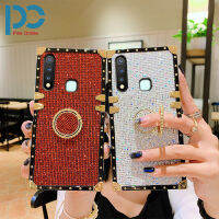 เคสสำหรับ VIVO โทรศัพท์เพชรสุดหรูสี่เหลี่ยมประกายระยิบระยับ Y35 Y73S Y22 Y19 Y16 Y02S เคสที่มีห่วงโทรศัพท์ซองนุ่มกันกระแทกฝาหลังมือถือ