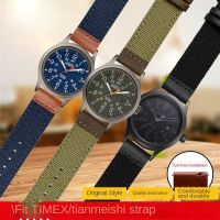 Gelang Jam Tangan Pria Rilis Cepat Kanvas Tali Olahraga Nilon Hijau Tentara Kulit Asli 20Mm untuk TIMEX TW4B14200