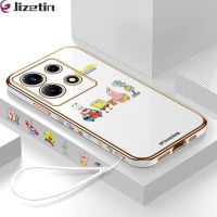 Jizetin สำหรับ Infinix Note 30ฟรีสายคล้องวีไอพี + น่ารัก SquarePants การ์ตูน SpongeBob เคสรูปแบบขอบสี่เหลี่ยมชุบเคสโทรศัพท์เด็กหญิงเด็กชายชุบหรูหรานุ่มเคสโทรศัพท์