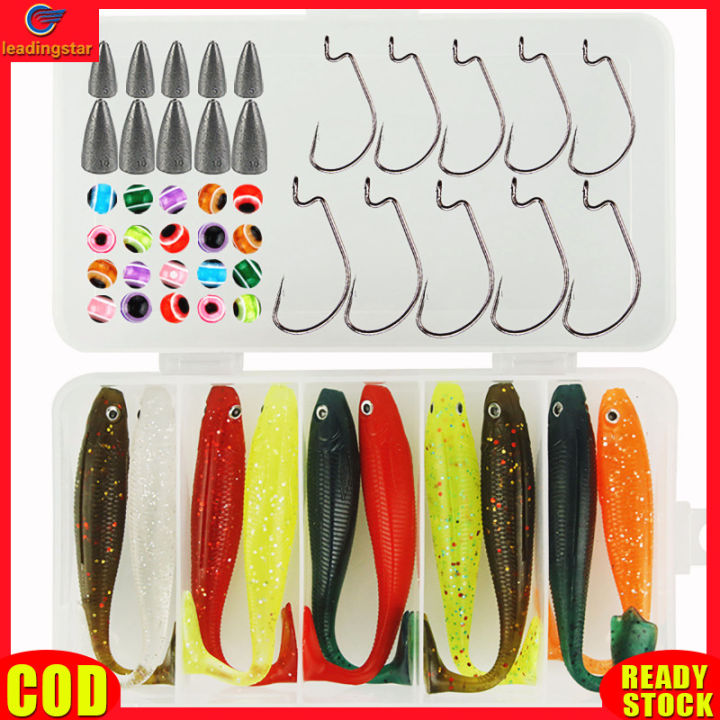 leadingstar-rc-authentic-50pcs-fishing-lure-hook-set-t-tail-soft-bait-long-casting-crank-hook-fishing-accessories-for-saltwater-freshwater