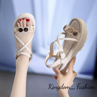 Kingdom_Fashion ้องเท้าผูหญิง รองเท้าแตะลิ่ม รองเท้าแตะเสริมส้นผู้หญิง รองเท้ารัดส้น สะดวกสบาย อ่อนนุ่ม ความหนาพื้นรองเท้า 2023 ใหม่ 36Z230907