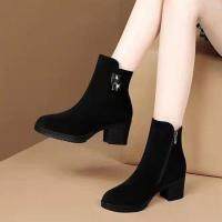 CODhan14416 Clear Sale Vintage ankle boots high heels womens warm cotton fleece boots