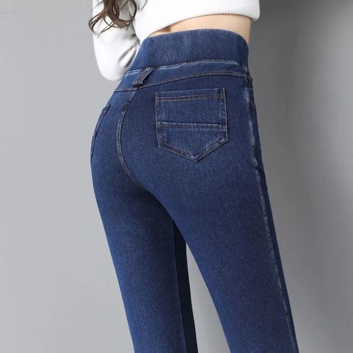 ขนาดใหญ่38ซูเปอร์เอวสูงกางเกงยีนส์ดินสอกางเกงสำหรับผู้หญิงสบายๆบาง-streetwear-ขนาดบวกกางเกงยีนส์ที่สง่างามผอมยืดกางเกงยีนส์