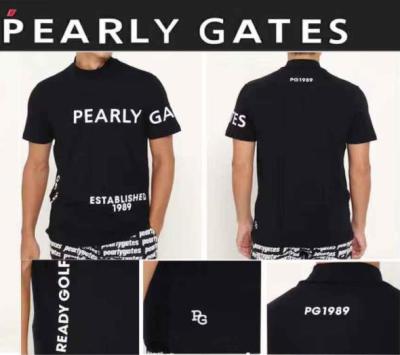 PEARLY GATES ญี่ปุ่นและเกาหลีใต้ PG กอล์ฟรอบคอแขนสั้นผู้ชายเสื้อผ้ากีฬาเสื้อยืดผู้ชายระบายอากาศ J Ersey วัสดุแห้งเร็วญี่ปุ่นใหม่ของแท้
