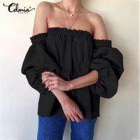 celmia เสื้อลําลองสําหรับสตรีแขนยาวเปิดไหล่สีพื้นทรงหลวม