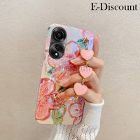 เคสโทรศัพท์ใหม่สำหรับ OPPO A58ฝาครอบ ไฟแฟชั่นบลูอ่อนสีน้ำมันภาพวาดดอกไม้ + สร้อยข้อมือความรักป้องกันสำหรับ OPPO A58 NFC 4G เคส