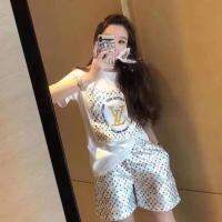 L V Loose and versatile shorts suit womens summer two-piece new loose printed short-sleeved T-shirt fashion wide-leg pants tide.