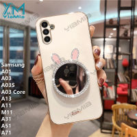 YiaMia สำหรับ Samsung Galaxy A01 A03 A03S A03 Core A13 A11 M11 A31 A51 A71ใหม่แฟชั่นกระต่าย Makeup Mirror สร้างสรรค์ซิลิโคนนุ่มกันกระแทกกับถุงลมนิรภัยกระต่ายแต่งหน้ากระจกผู้ถือ