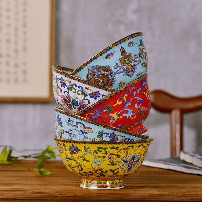 Jingdezhen enamel ceramic tableware Chinese household high quality bone china rice bowl large Ramen soup bowl antique bowl