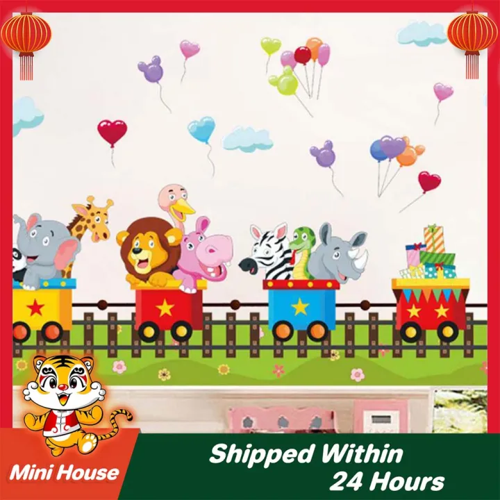 Cartoon Animal Wall Stickers Small Train Wall Decals Waterproof