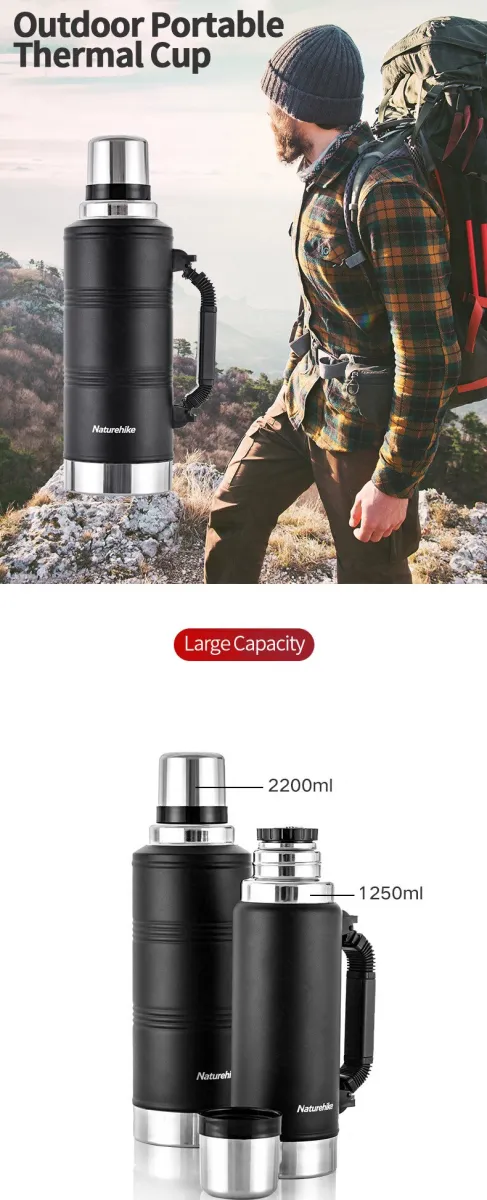 Naturehike 1250ML/2200ML Large Capacity Vacuum Flask Sport Bottle 304 Stainless Steel Outdoor Thermos Bottle Camping Hiking Thermos Cup