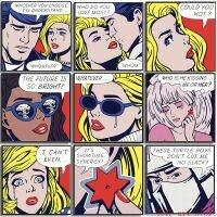 Roy Literno Pop Art ภาพวาดผ้าใบ Retro Comics Pop มองโลกในแง่ดีสาวคู่ Kissing โปสเตอร์พิมพ์ Wall Room Home Decor New