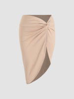 Cider Solid Rib Ruched Asymmetrical Hem Midi Skirt Curve &amp; Plus