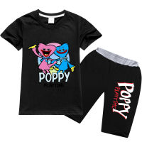 Poppy Playtimes เสื้อผ้าฝ้ายใส่ได้ทั้งชายและหญิงชุดเด็กหญิงเด็กชายเสื้อแขนสั้นลายการ์ตูนเสื้อยืดชุดกางเกงขาสั้นเด็กฤดูร้อนฤดูใบไม้ร่วง