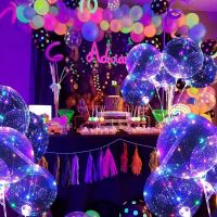 ✐☜❀ LED Light Up Bobo Balloons with Stick Colorful Luminous Clear Inflatable Balloons Kit for Christmas Wedding Birthday Party Decor