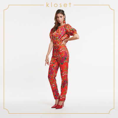 Kloset Mandarin Floral Printed Pants(SS20-P009)กางเกงแฟชั่น กางเกงขายาว กางเกงผ้าพิมพ์ เสื้อผ้าแฟชั่น