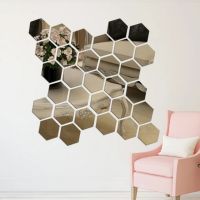 12Pcs Hexagon Mirror Wall Stickers Room Mirrored Sticker