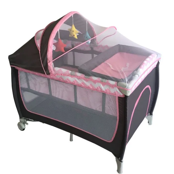 Foldable Baby Crib and Playpen 2 layer (with mosquito net hanging toys