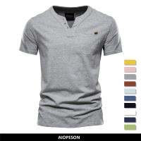 AIOPESON Casual Cotton Mens T Shirts Solid Color Classic V-neck T Shirt Men New Summer High Quality Short Sleeve Top Tees Men