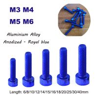 1-10 Buah DIN912 M3 M4 M5 M6 Panjang 6Mm 40Mm Aluminium Hex Soket Cap Kepala Sekrup Allen Baut Mekanik Sekrup Royal Biru-anodized