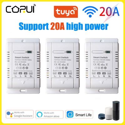 CoRui 20A Tuya Wifi Smart Switch Wireless Timer Smart Life Voice Control DIY Automation Switch Module With Power Monitoring