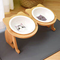 Hot Sale High-end Bowl Bamboo Shelf Ceramic Cat Feeding and Drinking Bowls for Dogs Cats Bowls Feeder Accessories