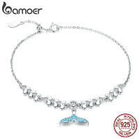 bamoer Blue Mermaid Fish Tail Bracelets for Women 925 Sterling Silver Wave Pattern Chain Bracelet Fashion Jewelry Bijoux SCB154