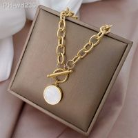 MEYRROYU Stainless Steel Round Pendant Enamel Necklaces Gold Color Chain Choker 2023 New For Women Fashion Gift Jewelry Collier