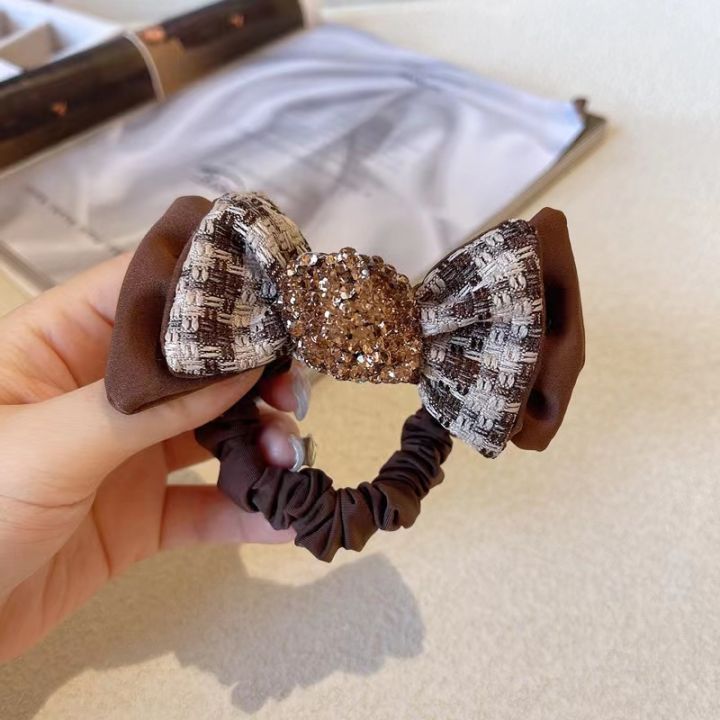 cw-french-houndstooth-bow-rhinestone-hair-bands-women-39-s-rope-small-fragrant-accessories