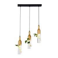 Modern LED Plant Pendant Lights Wood Glass Bottle Lustres Luminaire Industrial Decor Hanging Lamp Lighting