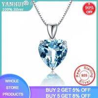 ▫✧○ YANHUI Fashion Jewelry Necklace Tibetan Silver Sapphire Pendant Luxury Woman Crystal Pendant Necklace Jewelry Gift