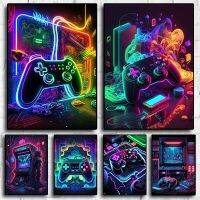 80S Retro Neon เกมคอนโซลเกม Pad ภาพวาดผ้าใบ Art สำหรับ Home Wall Decor-เหมาะสำหรับห้องเด็กเล่นหรือห้องนั่งเล่น-Great Gift Idea