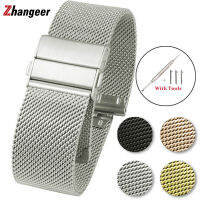 Zhangeer 16 18 20 22มิลลิเมตรด่วนที่วางจำหน่ายสแตนเลสตาข่ายสายMilanese Watch Bandsสำหรับเกียร์S2 S3 S4สำหรับG Alaxyนาฬิกา42 46มิลลิเมตรคู่กดนาฬิกาข้อมือตะขอติดอุปกรณ์เสริมสายนาฬิกาด้วยเครื่องมือ