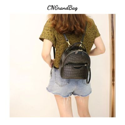 Customized leather small backpack women fashion mini backpack teenager girls travel bag crocodile pattern leather backpack