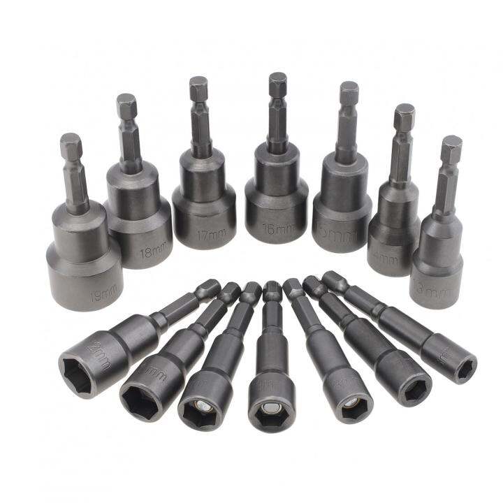 14pcs-magnetic-hexagon-socket-6-19mm-14-inch-hex-shank-nut-setter-driver-เจาะ-bits-ชุดสำหรับไขควงไฟฟ้า-hex-shank-bolt