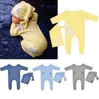 2 Types Infant Solid Hat+Bodysuit Set Baby romper photography suit 2 Pcs/Set Newborn Photography Props Sets  Packs