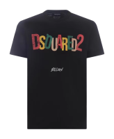 【พร้อมส่ง】เทรนด์ Dsquared2ลายโมโนแกรมสำหรับผู้ชายเสื้อคอคลมแขนสั้นฤดูใบไม้ผลิ/ฤดูร้อน S71GD124เสื้อยืดผ้าฝ้าย