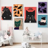 Black Cat Original Poster And Prints Vintage Funny Animal Canvas Painting World Cat Day Wall Art Picture Decor-อยู่ซาตานและเฉลิมฉลองความรักของคุณสำหรับแมว