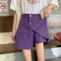 COD jfdss 2021 summer new size plus size purple denim shorts women high waist loose slim a-word wide leg hot pants skirt tide A-line women skirts