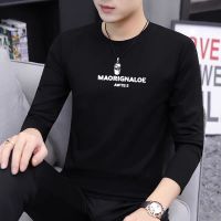 【hot seller】 New Mens Round Neck Cotton Sleeve Bottom Shirt Handsome Gas Youth Stitching Top Trend