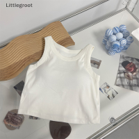 Littlegroot [2023 new HOT FASHION] เสื้อชั้นในสตรีพร้อมแผ่นหน้าอกเสื้อกล้ามคอกลมแขนกุดเข้ารูปสีพื้นฤดูร้อน