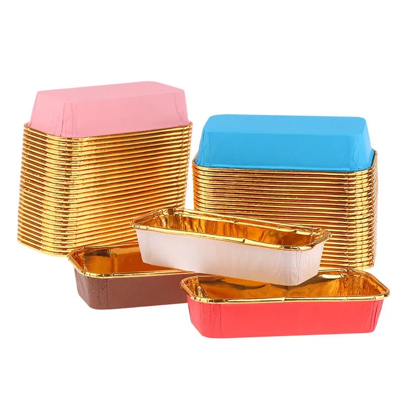 50Pcs Rectangular Cake Cup Aluminum Foil Crimping Baking Cups Heat  Resistant Cupcake Liner Molds Dessert Cake Box Cup