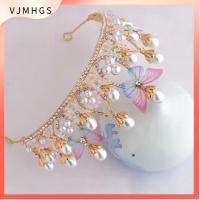 VJMHGS หมวก วันเกิด รัดเกล้า Rhinestone ผีเสื้อ มงกุฏเจ้าหญิง ที่คาดผมไข่มุก Tiaras สำหรับเด็กผู้หญิง