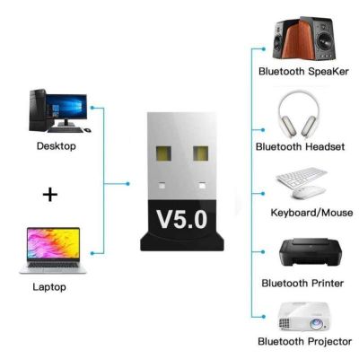 USB Bluetooth 5.0 เหมาะสำหรับอุปกรณ์ต่าง ๆ เช่น หูฟัง ลำโพง เมส์ คีย์บอร์ด ปริ้นเตอร์