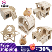 Dwarf Hamster House Diy หนูแฮมสเตอร์อุปกรณ์เสริมไม้ Gerbil Hideout House และ Canary Seesaw สัตว์เลี้ยงออกกำลังกายของเล่นชุด Cage