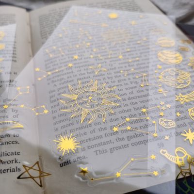 Gold Stamping Planet Constellation Moon Stickers for Notebook Journal Planner DIY Diary Junk Journal Decoration Card Making Stickers Labels
